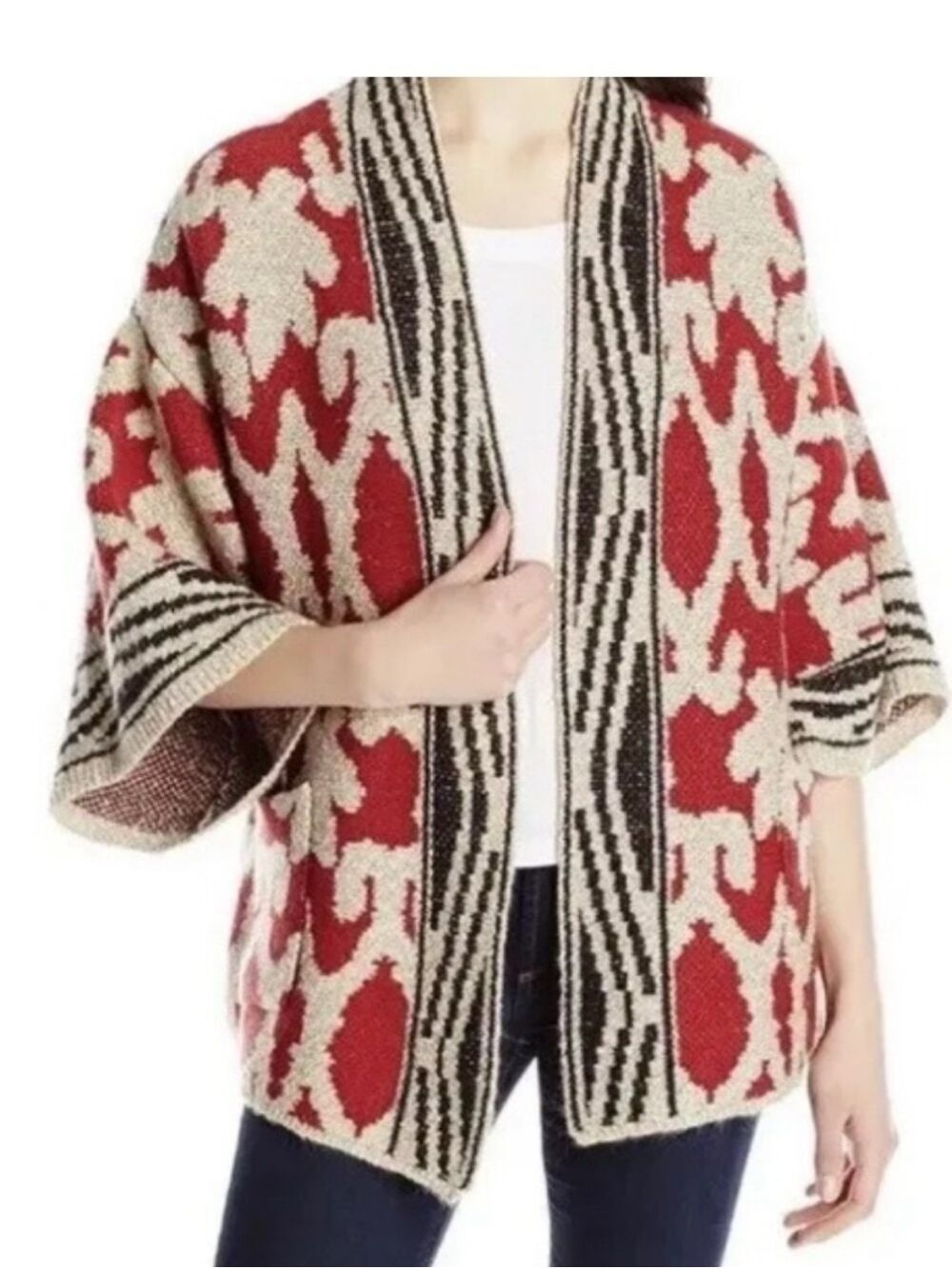 Lucky Brand Aztec Cardigan Open Front Woven Women's Size Medium Cotton Blend